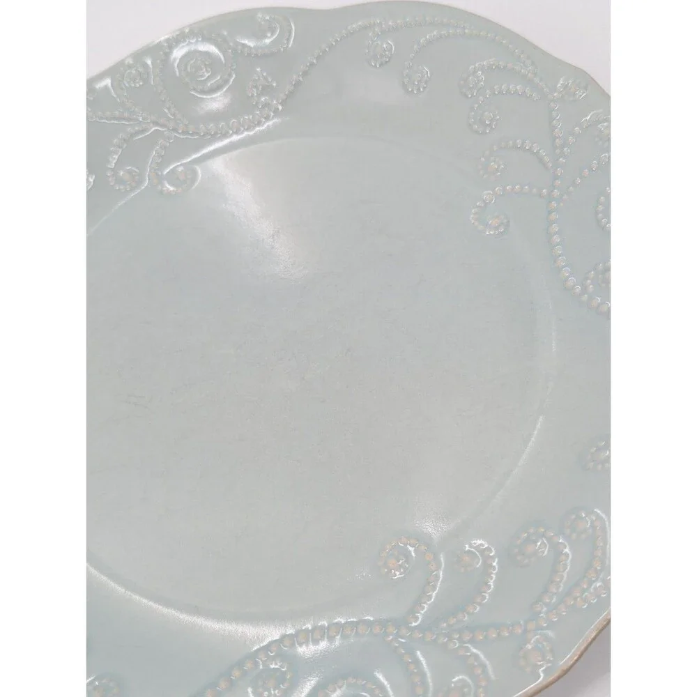 Lenox French Perle Plates Embossed Scalloped Bead Swirl Light Blue 11